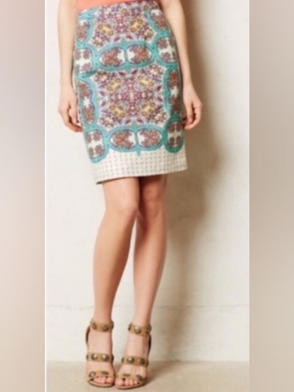 🌼B2G1🌼 Maeve Anthropologie Teal and Cream Tile-Print Mini Skirt
